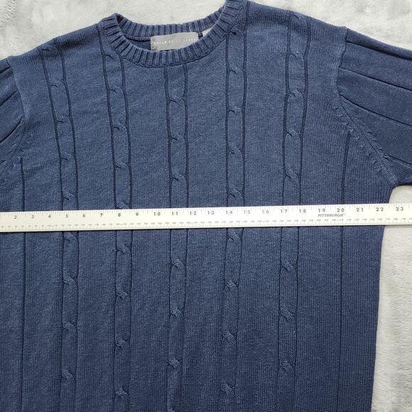 Oscar De La Renta Sweater Mens L Blue Crew Neck Cable Knit Pullover Preppy - Picture 6 of 8